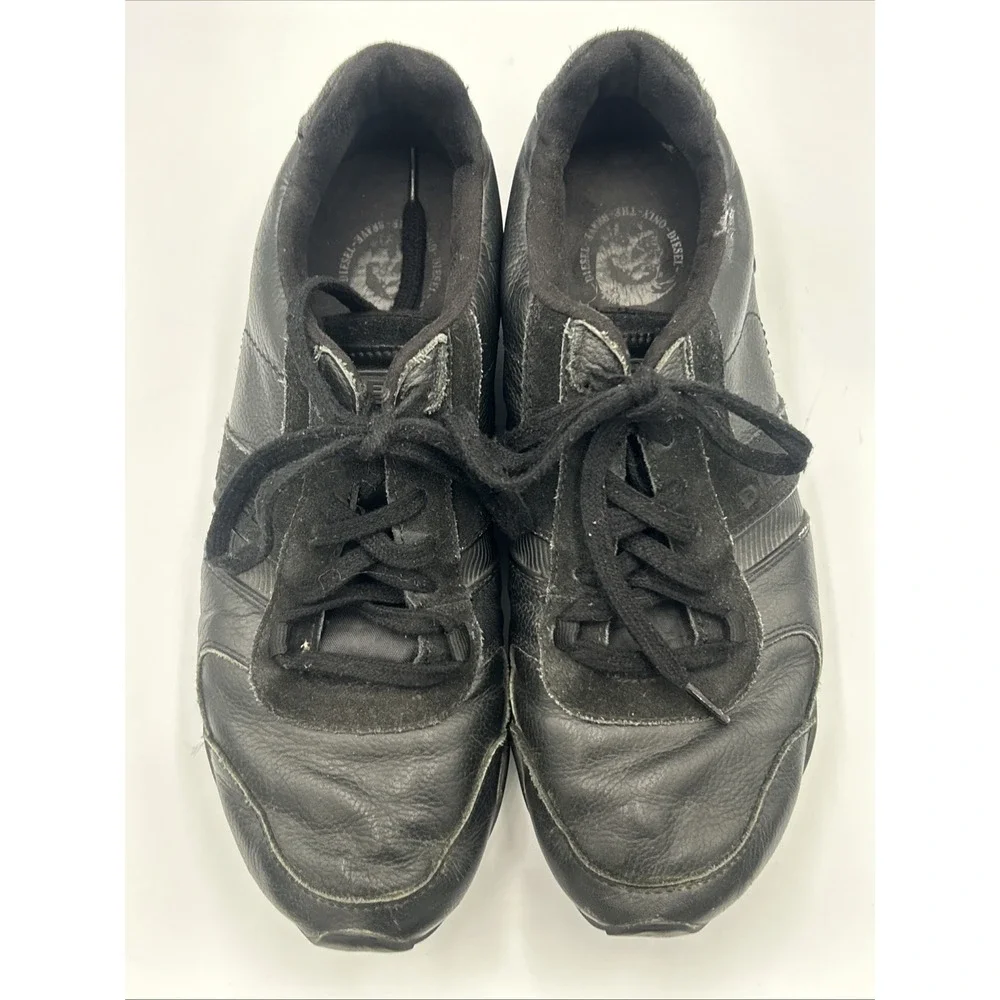 Diesel Loop Black Leather & Suede Sneaker Trainers Lace Up‎ 90's Y2K Mens 10.5